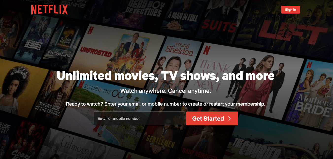 netflix web application for movies and shows