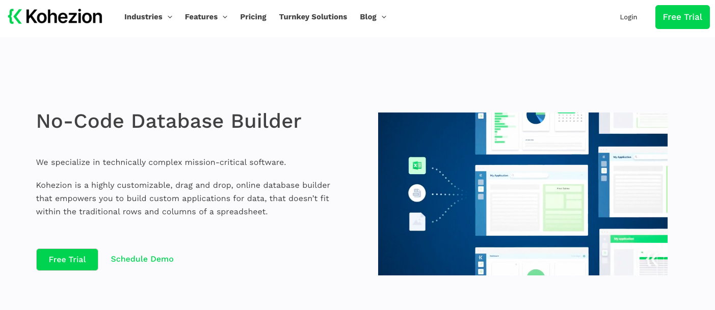 kohezion no code database builder as one of the best web application software examples 