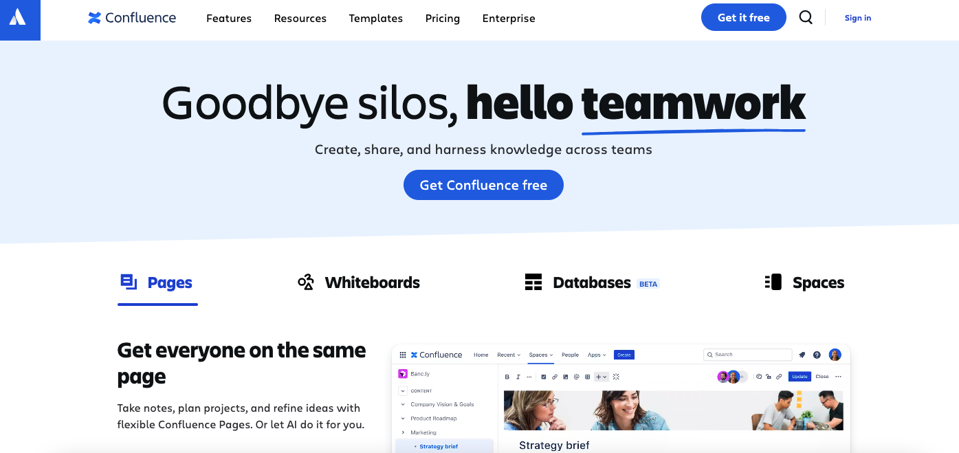 confluence teamwork knowledge sharing platform