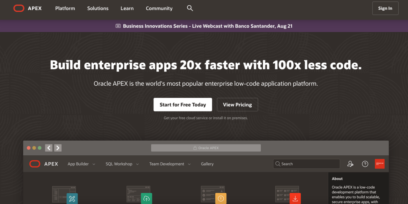 oracle apex low-code development platform with rapid application development features 