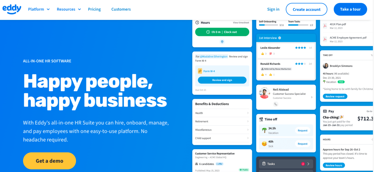 eddy all-in-one HR software solution for small to medium-sized businesses 