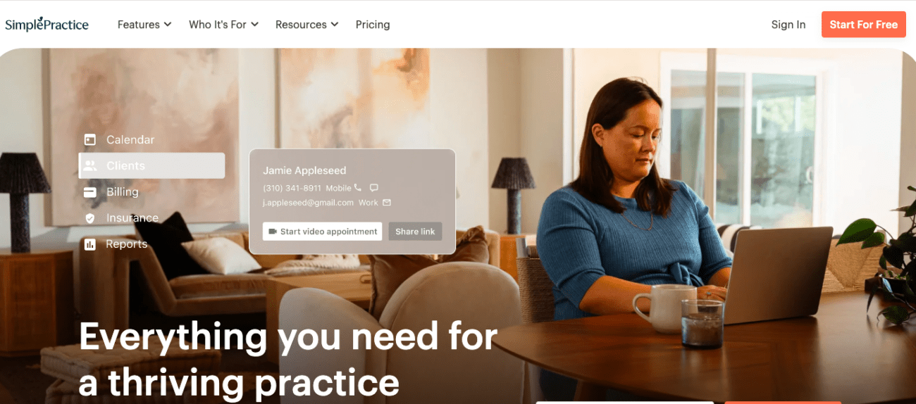 simplepractice EHR for mental health private practice