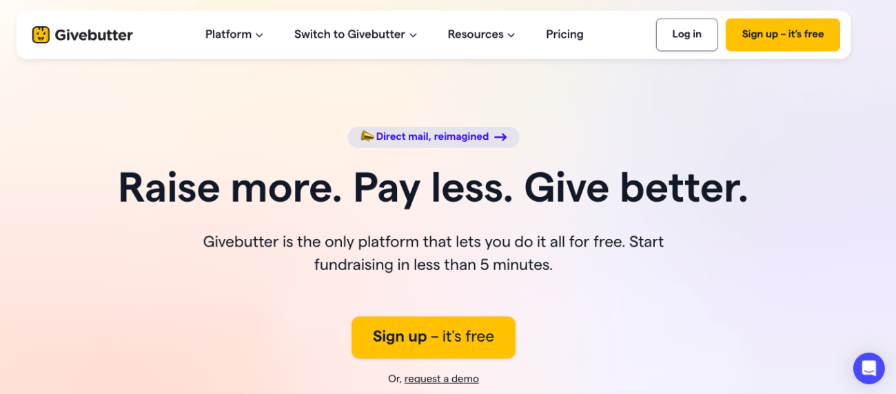 givebutter modern CRM platform that emphasizes online fundraising