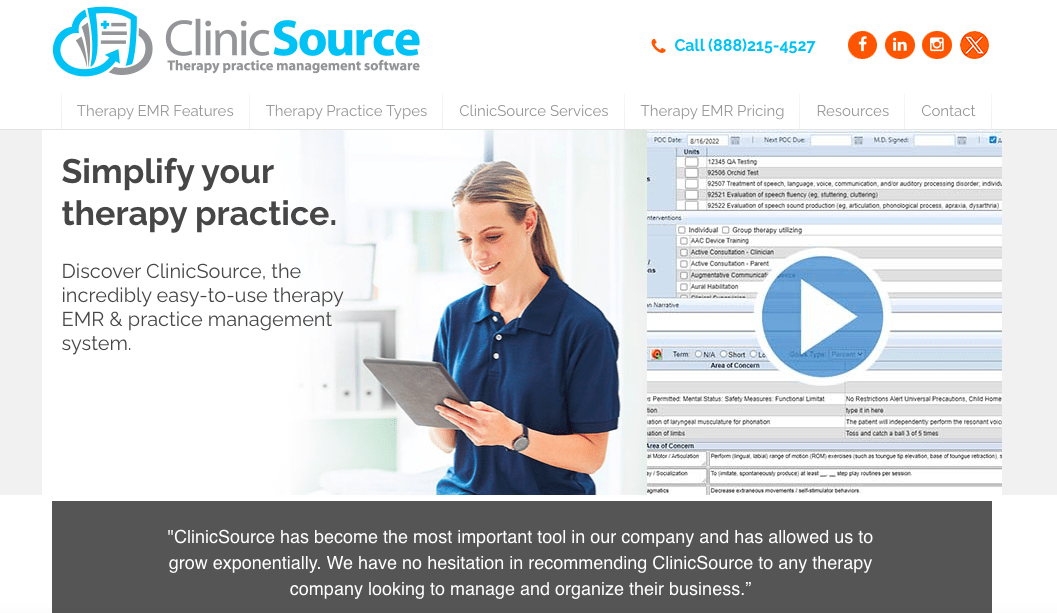 clinicsource therapy-focused EMR system designed to streamline practice operations