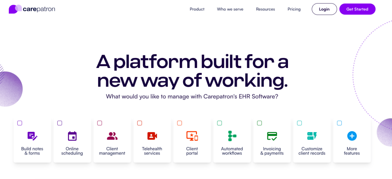 carepatron cloud-based EMR platform for therapists
