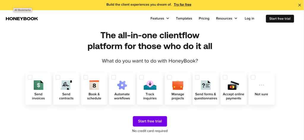 honeybook CRM designed for small businesses and freelancers