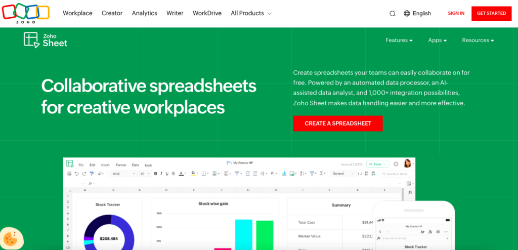 zoho sheet cloud-based spreadsheet tool